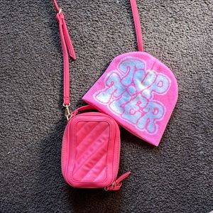 Pink SHEIN purse and top tier beanie